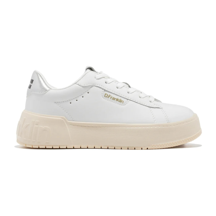 D.Franklin Zapatillas Deportivas Casual de Mujer Court Tennis Blanco / Plata