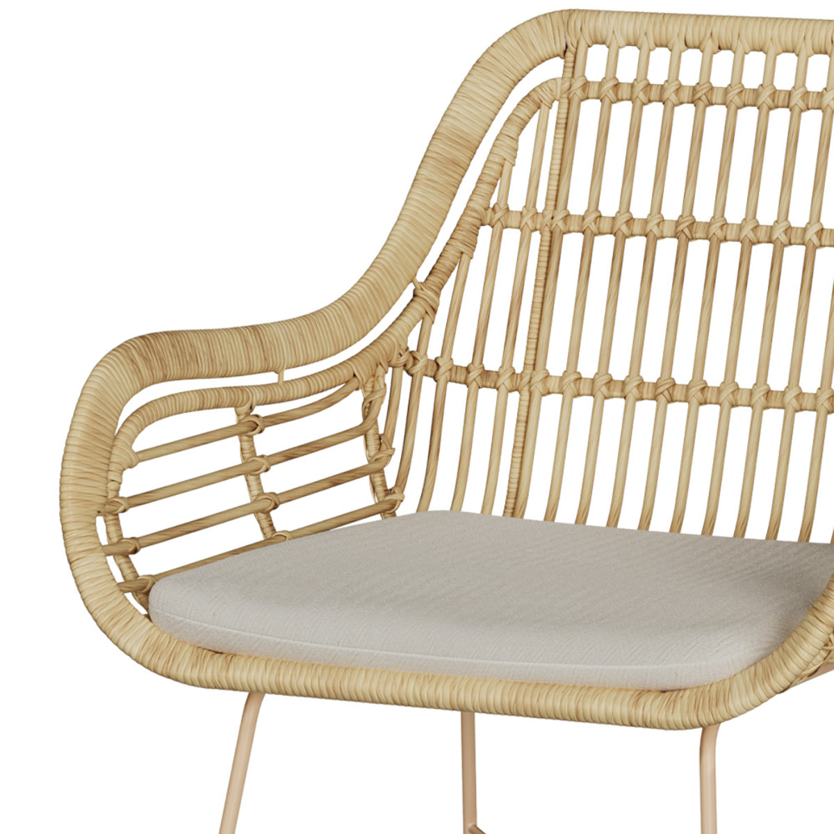Chaise en rotin, coussin en tissu et pieds en métal beige - Chiloe