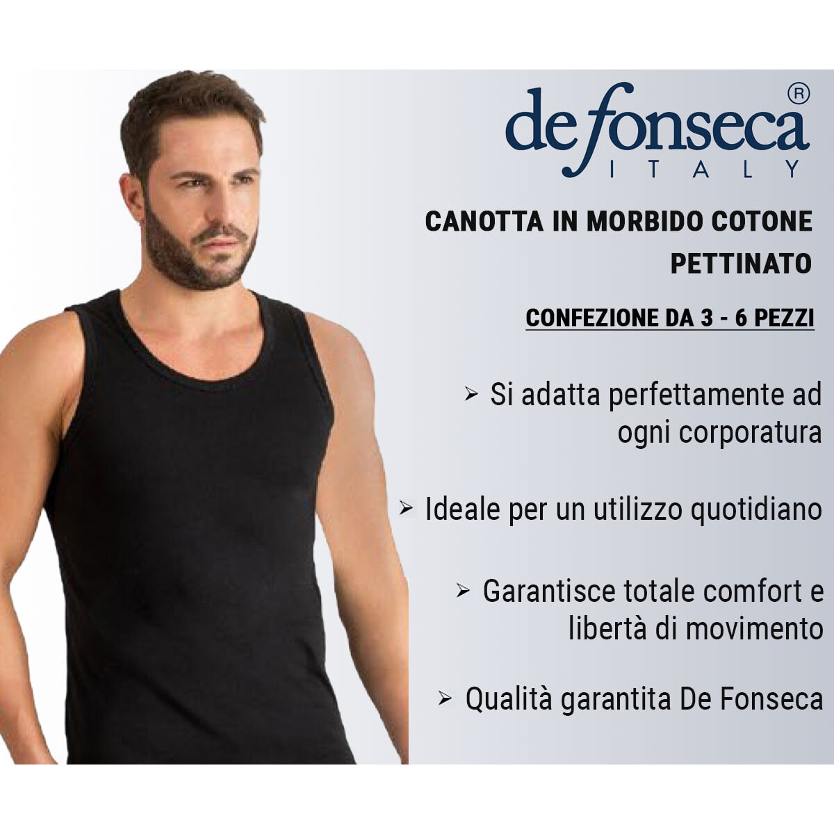 6 Canotte Uomo De Fonseca 100% Cotone Pettinato Art. DC31