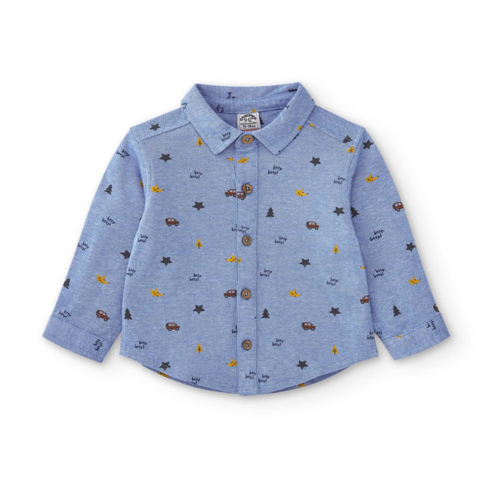 Camicia Blu Baby Con Stampa Autunnale