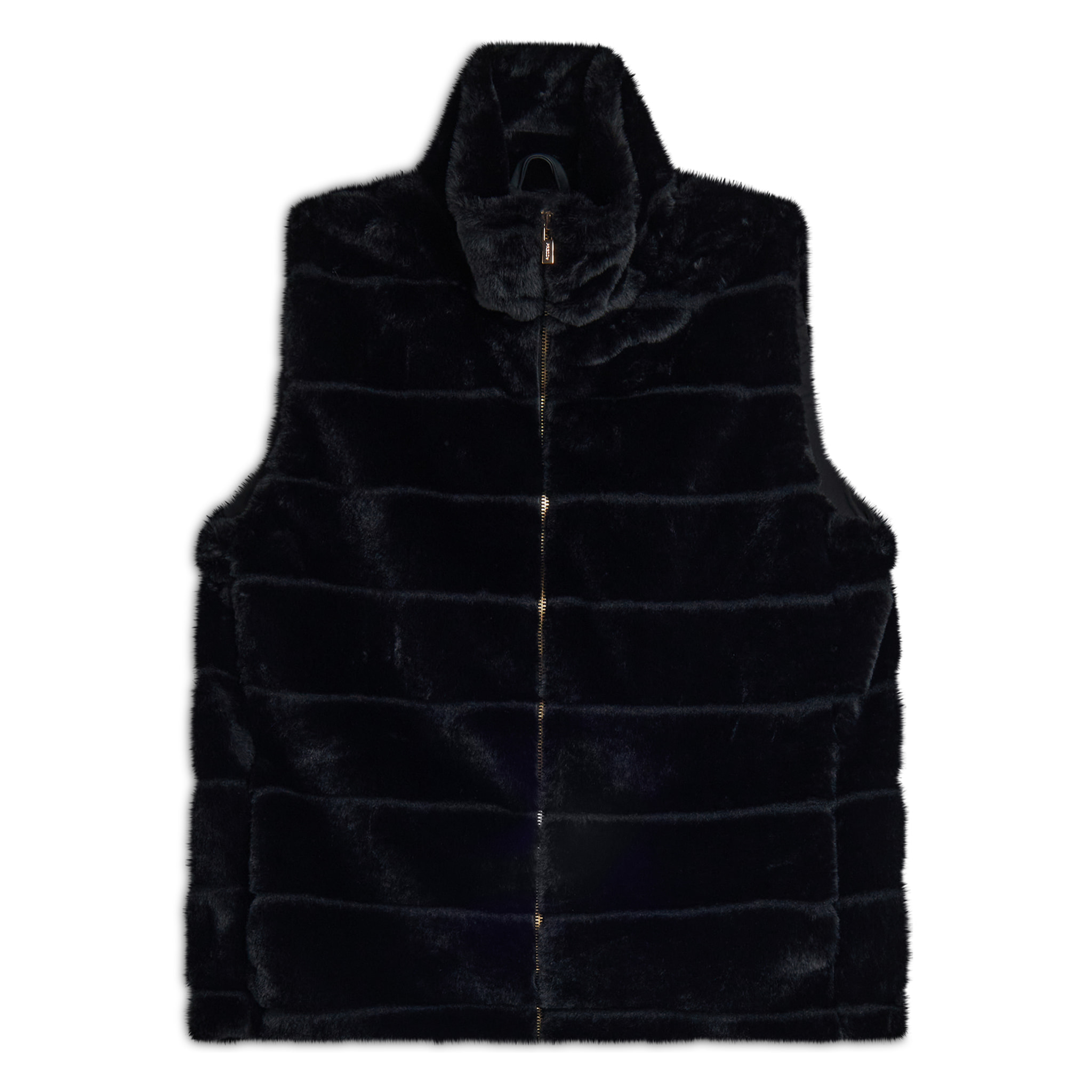 Gilet donna zip e collo alto in Pelliccia Sintetica rigata