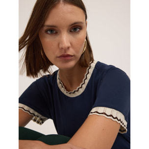 Motivi - T-shirt con bordi in maglia - Blu