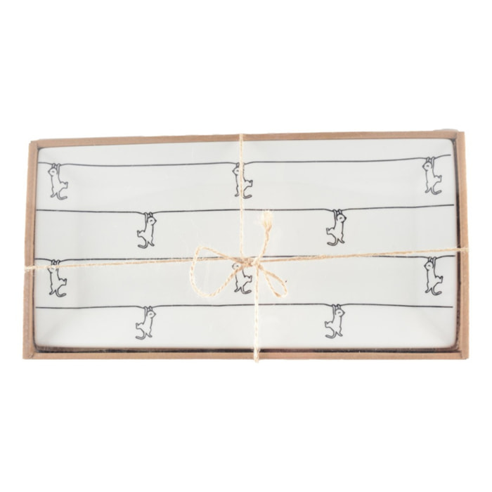 PLATEAUX NOIRS ET BLANCS AVEC DESIGN CHAT - LOT DE 2