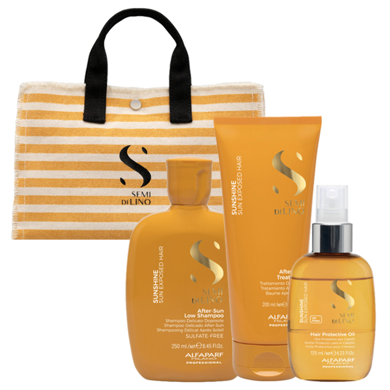 ALFAPARF MILANO Kit Semi Di Lino Sunshine Shampoo 250ml + Treatment 200ml + Oil 125ml + Bag Omaggio