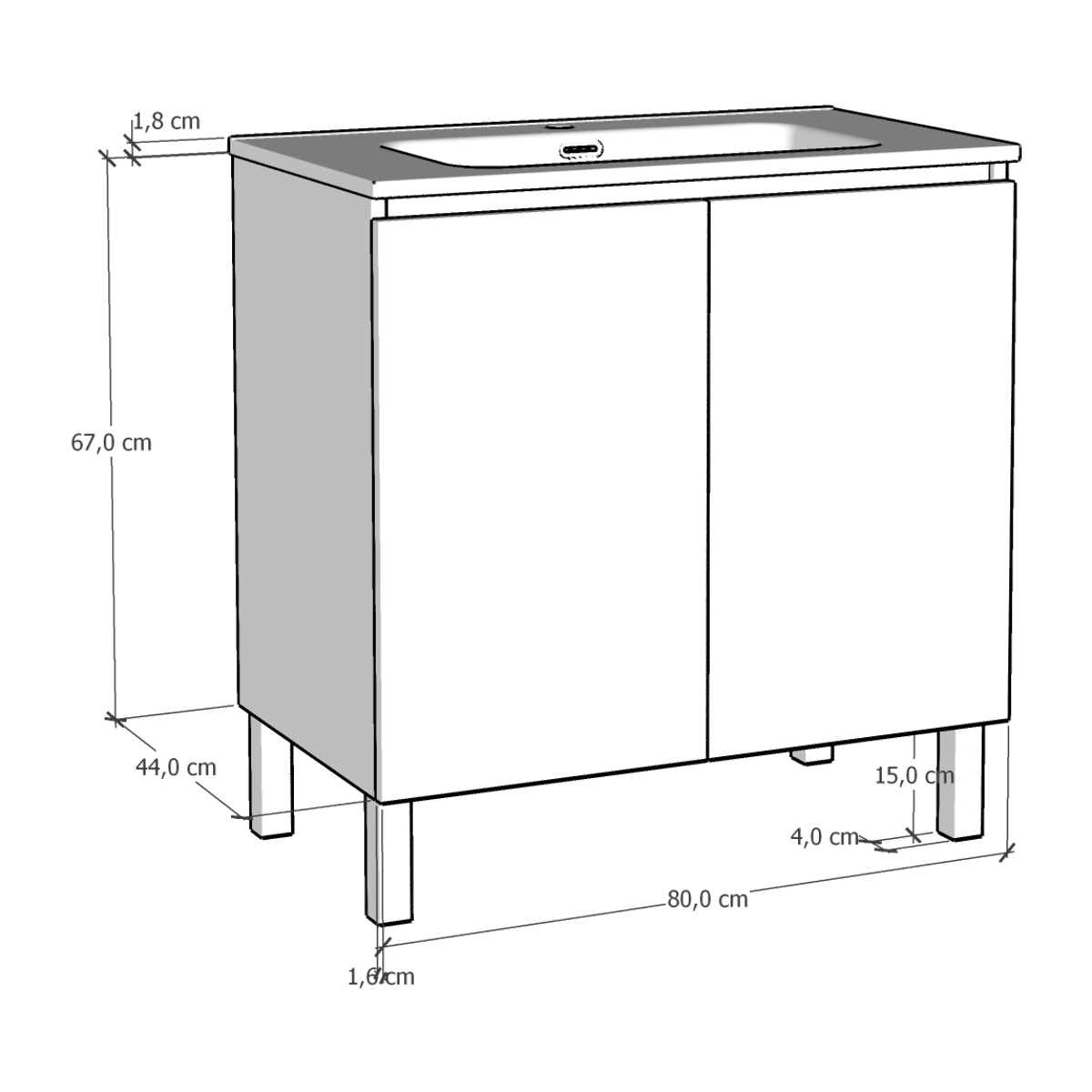 Conjunto de Baño Lust | 80 cm Gris Mate | Dos Puertas | Lavabo Encastrado | No incluye Espejo | Mueble Montado | Alday