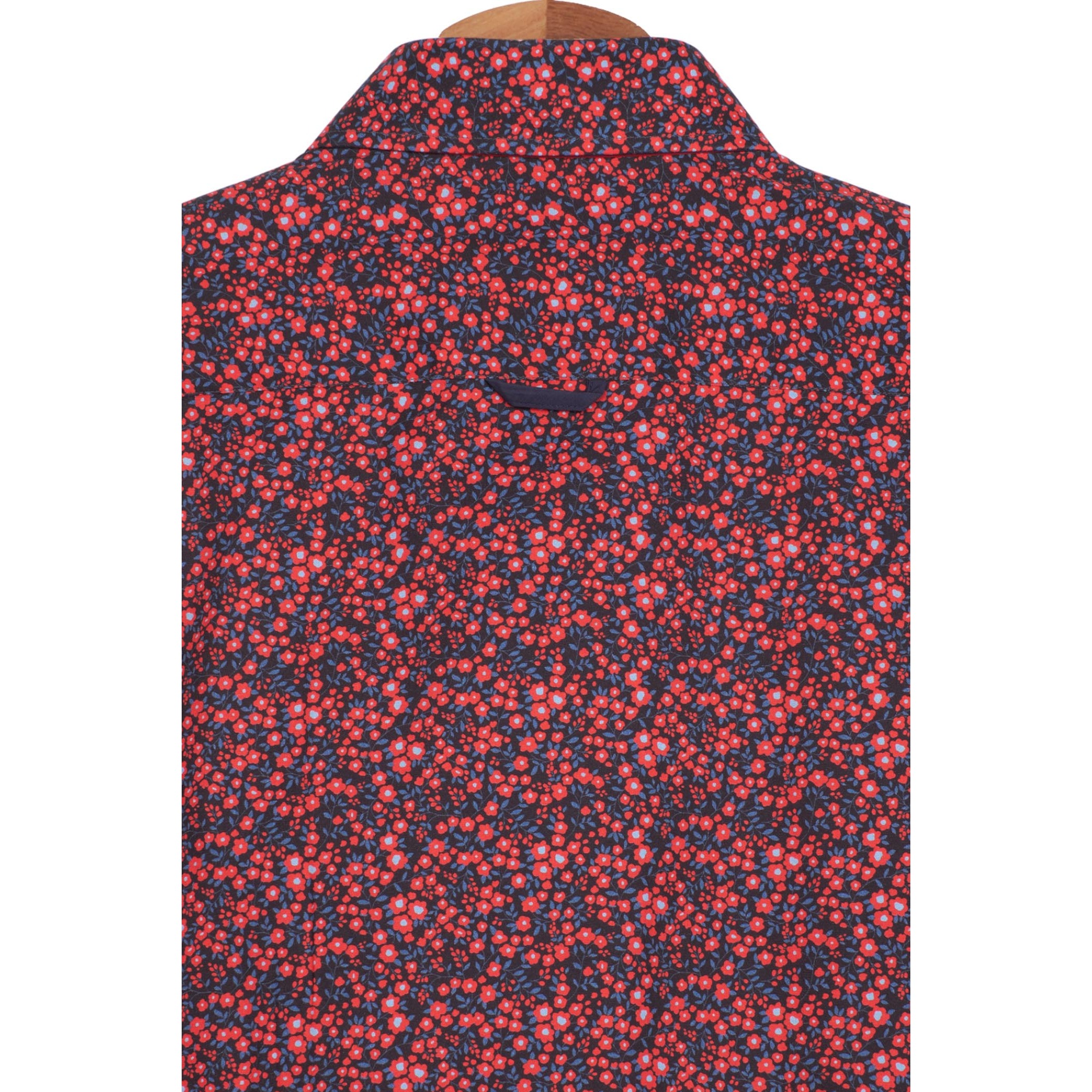 Camicia Uomo 1 Bottoni Button Down Slim Popeline Stampato Rosso/Blu