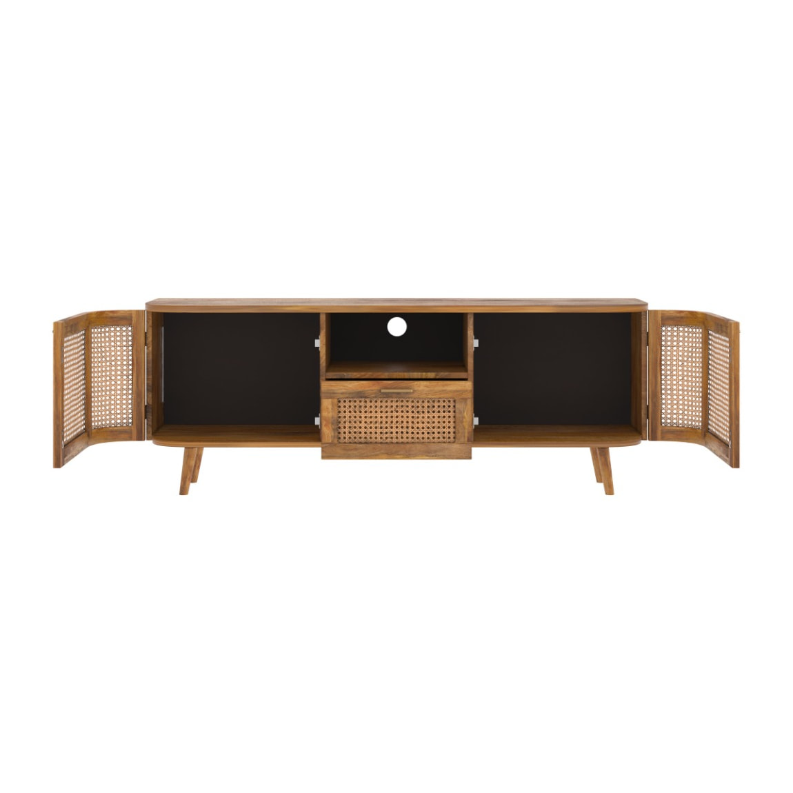 Meuble TV en bois de manguier et cannage 145 cm - Wava