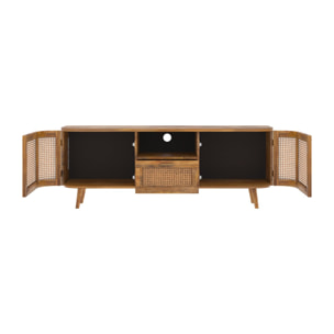 Meuble TV en bois de manguier et cannage 145 cm - Wava