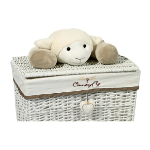 Set 5 cesti in vimini bianco Sheep I con baule portaoggetti, tema pecorella
