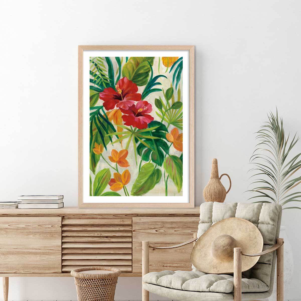 Poster Jardin tropical Affiche + cadre en bois - Chêne