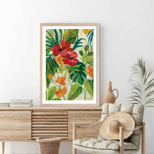 Poster Jardin tropical Affiche + cadre en bois - Chêne