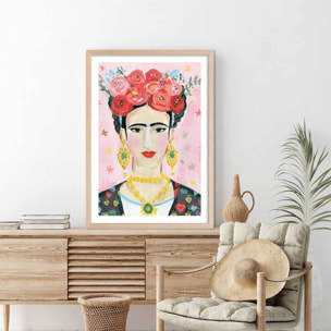 Affiche mode Hommage à Frida Affiche + cadre en bois - Chêne