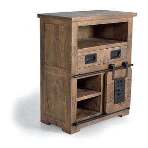 Aparador/consola 1 puerta corredera y 2 cajones - madera de mango y metal - 90x75x40cm