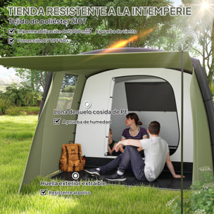 Tienda de Campaña Inflable Familiar Tipo Túnel para 3–6 Personas Tienda de Campaña Glamping con Vestíbulo Ventanas de Malla y Bolsa de Transporte Protección UV 50+ Impermeable Verde Oliva