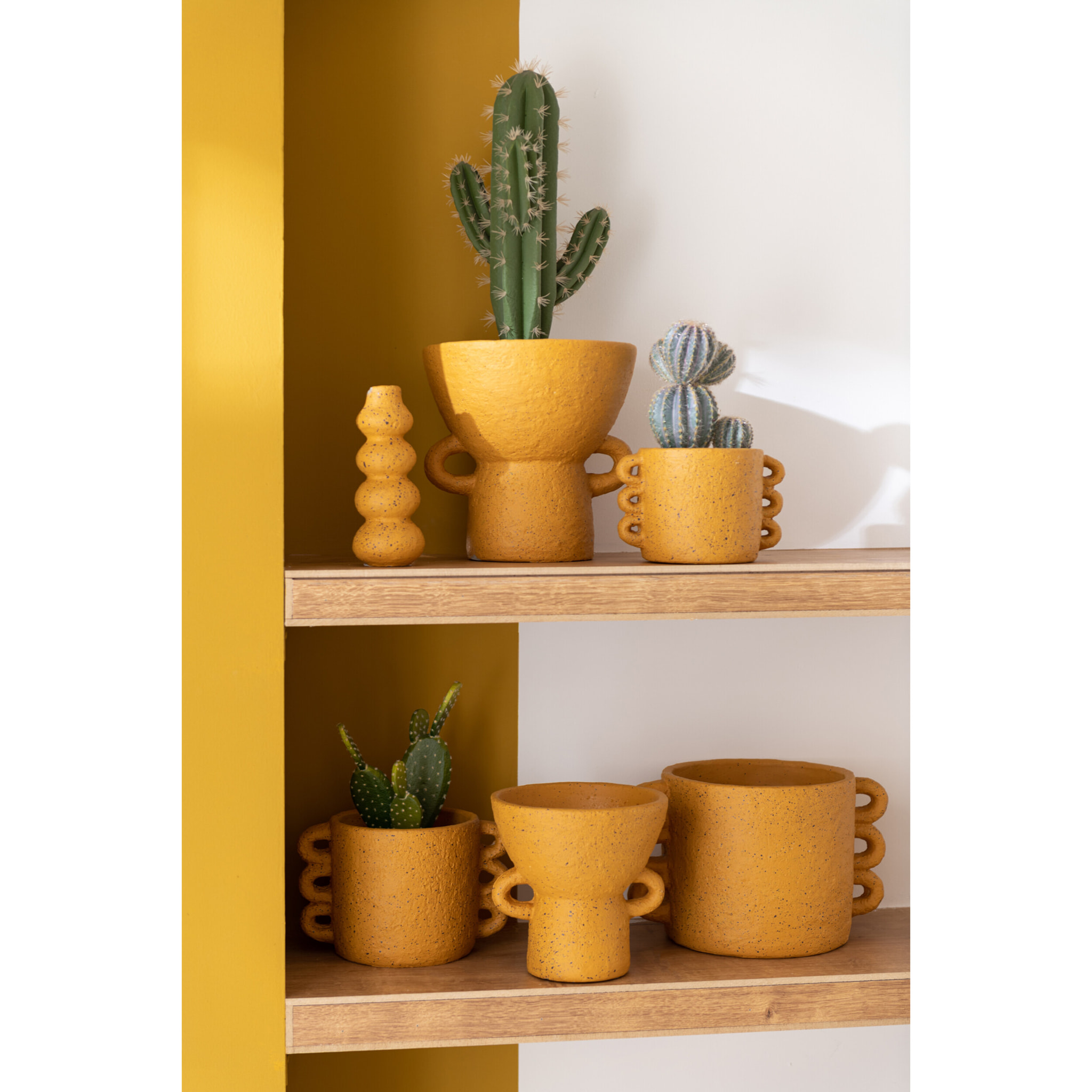 J-Line cache-pot Zenia - céramique - ocre - large - Ø 23 cm