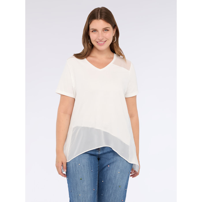 Fiorella Rubino - Camiseta bimatérica con escote en V - Blanco