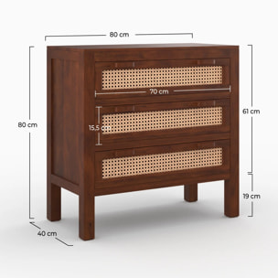 Commode en bois de manguier et cannage - Tiki