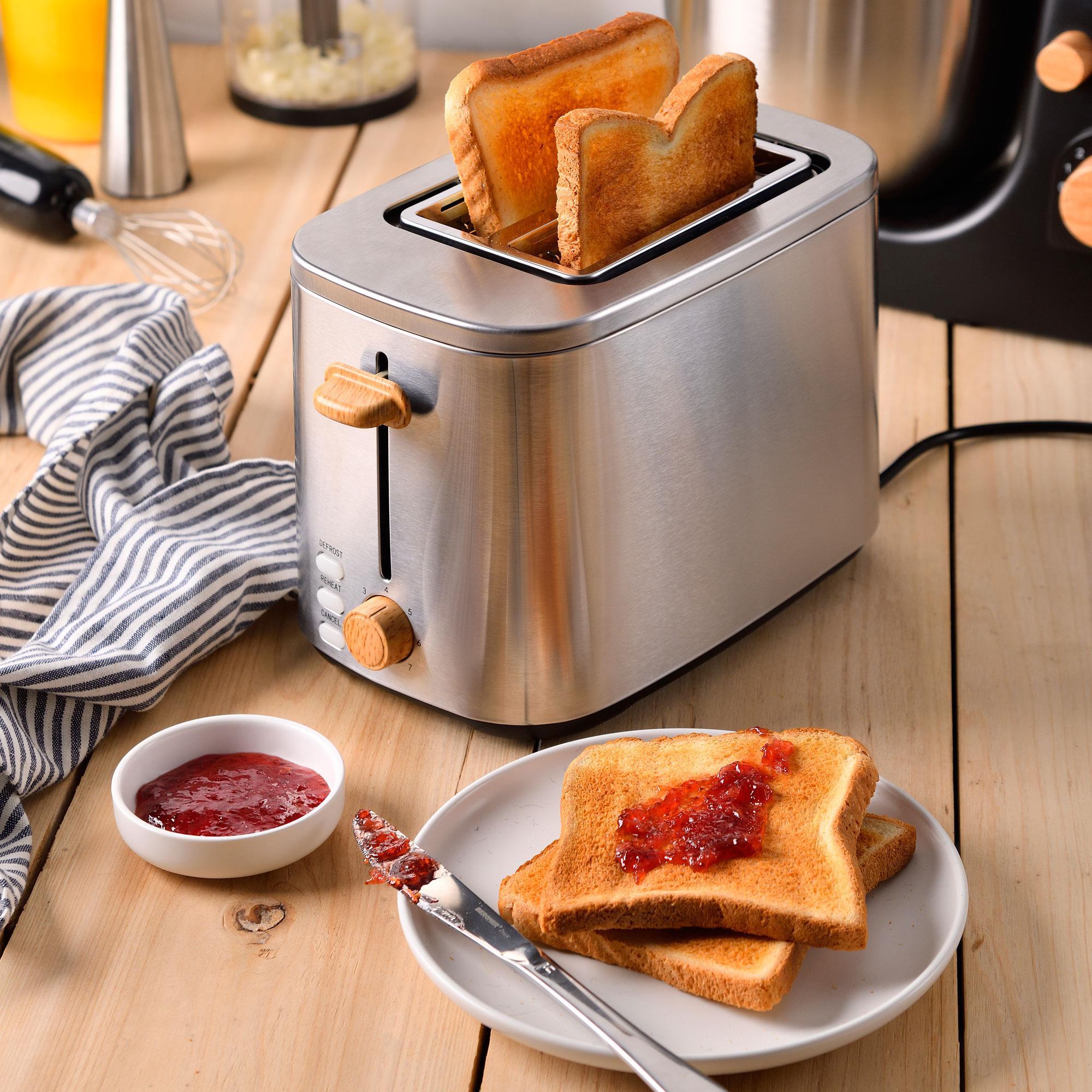Tostadora para 2 Rebanadas 800W con 7 niveles de tostado y Bandeja extraíble