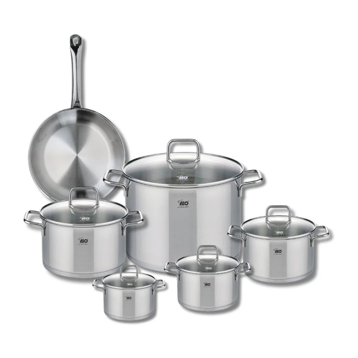 Ensemble de 1 Poêle de cuisson 24 cm et 5 faitouts 12, 14, 16, 20 et 26 cm Elo Profi Citrin
