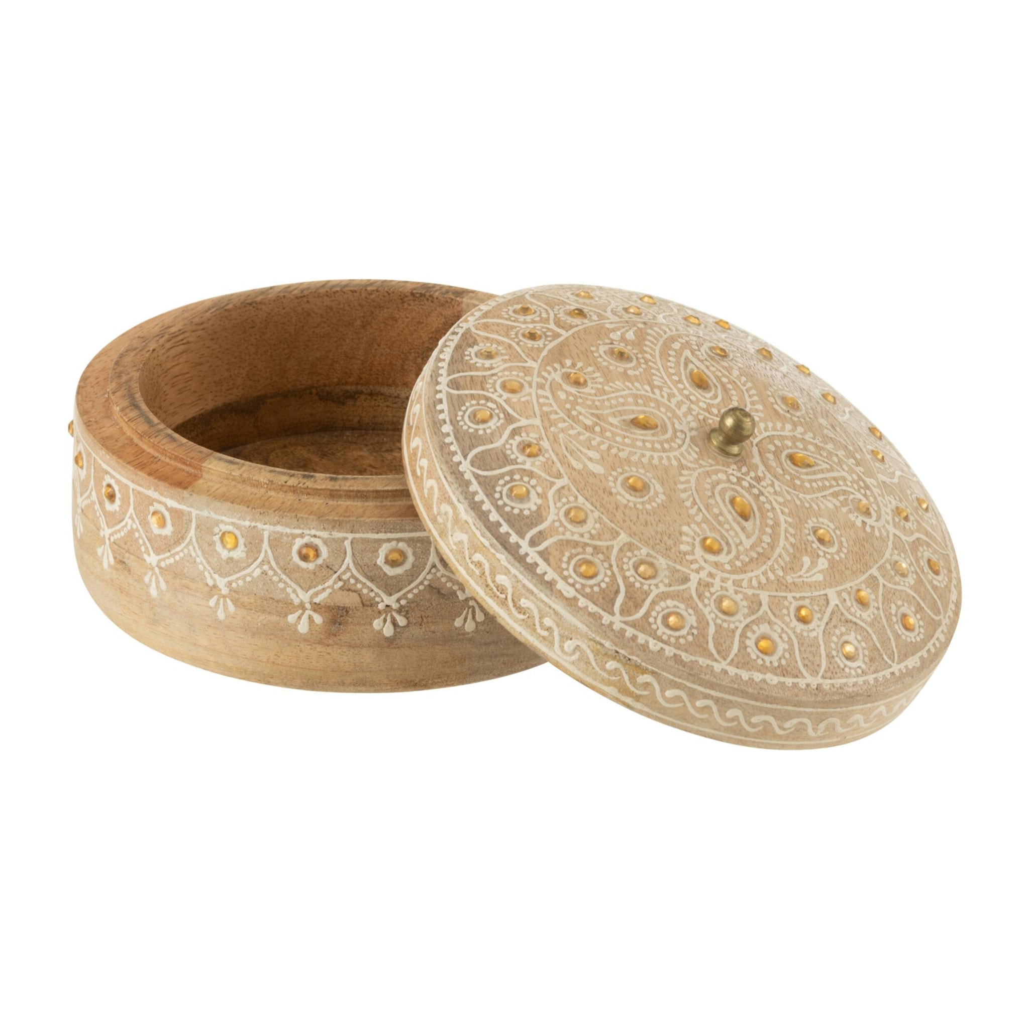 J-Line boîte + couvercle Rond - bois - naturel/blanc - small