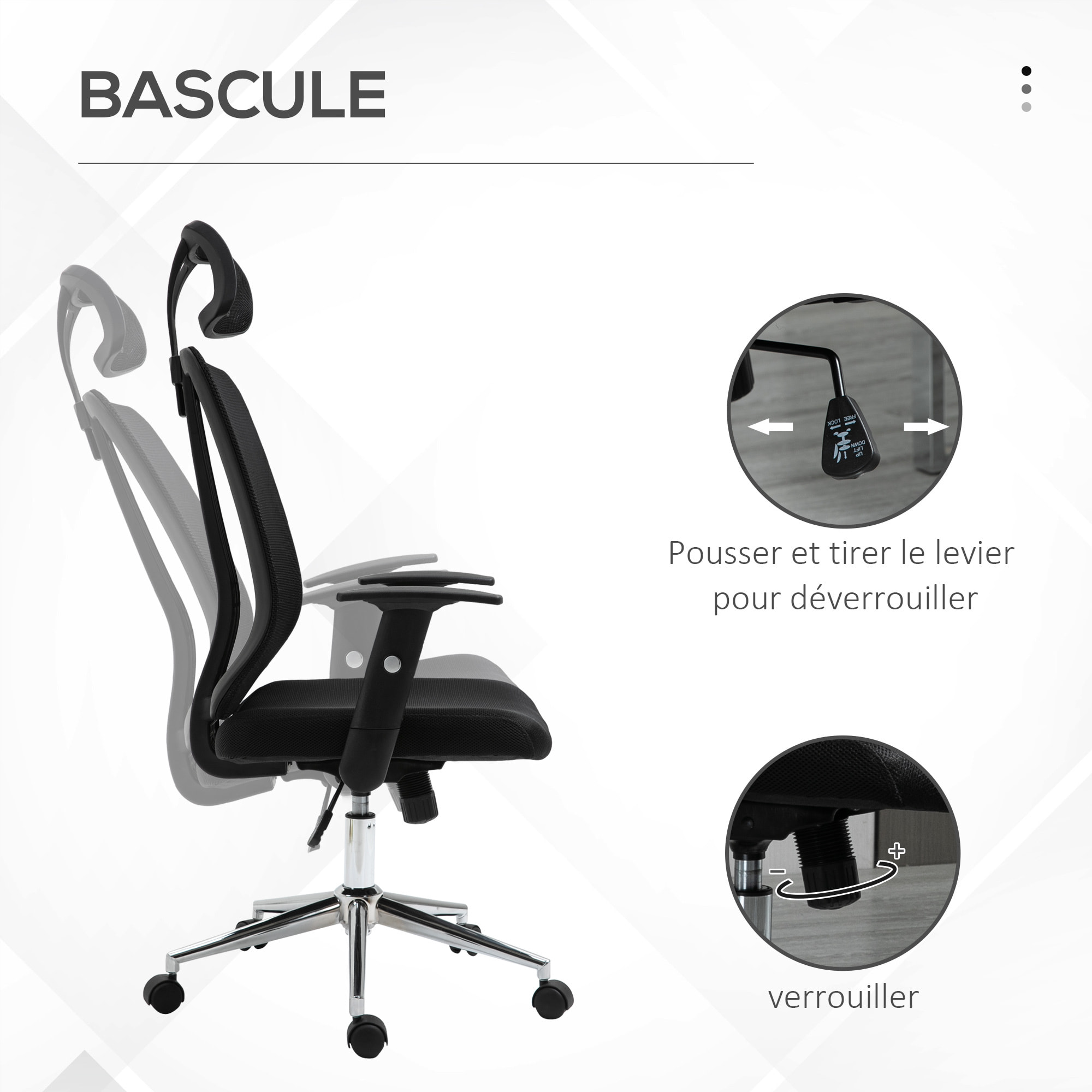 Fauteuil de bureau manager grand confort chaise de bureau réglable tissu maille polyester noir