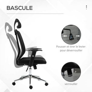 Fauteuil de bureau manager grand confort chaise de bureau réglable tissu maille polyester noir