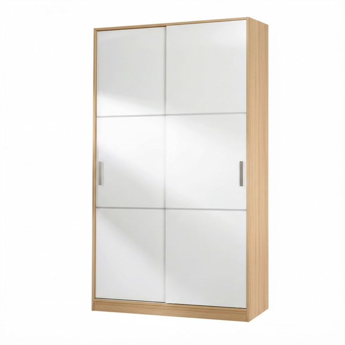 Armadio Guardaroba Con Ante Scorrevoli Salvaspazio 5 Ripiani E Asta Appendiabiti Per Camera Ripostiglio 120 x 50 x 200 Cm Colore Bianco E Rovere