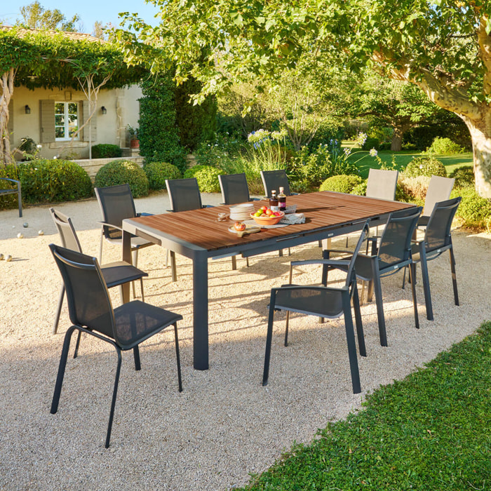 Table de jardin extensible "Paradize" Noyer & graphite 12 places en aluminium et acacia
