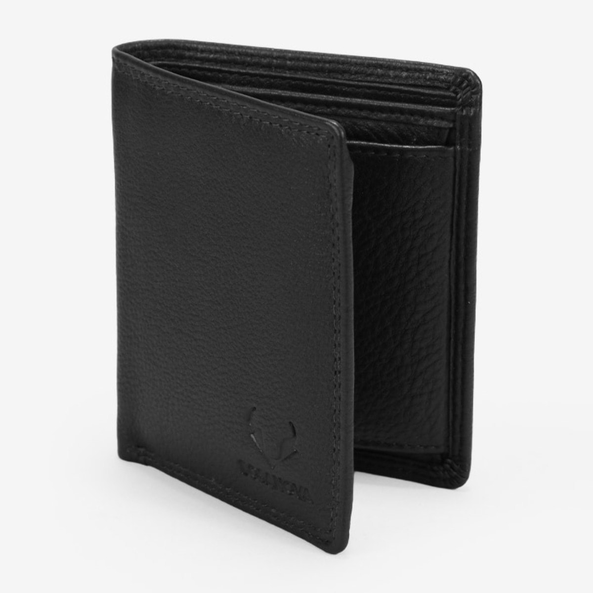 Cartera piel negra con portamonedas