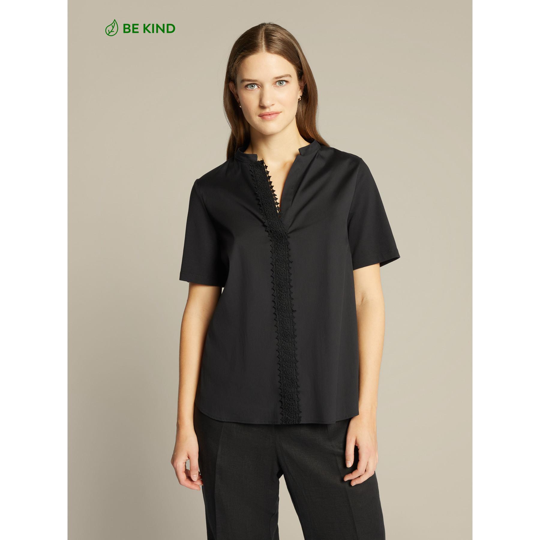 Elena Mirò - T-shirt con bordo in macramé - Nero