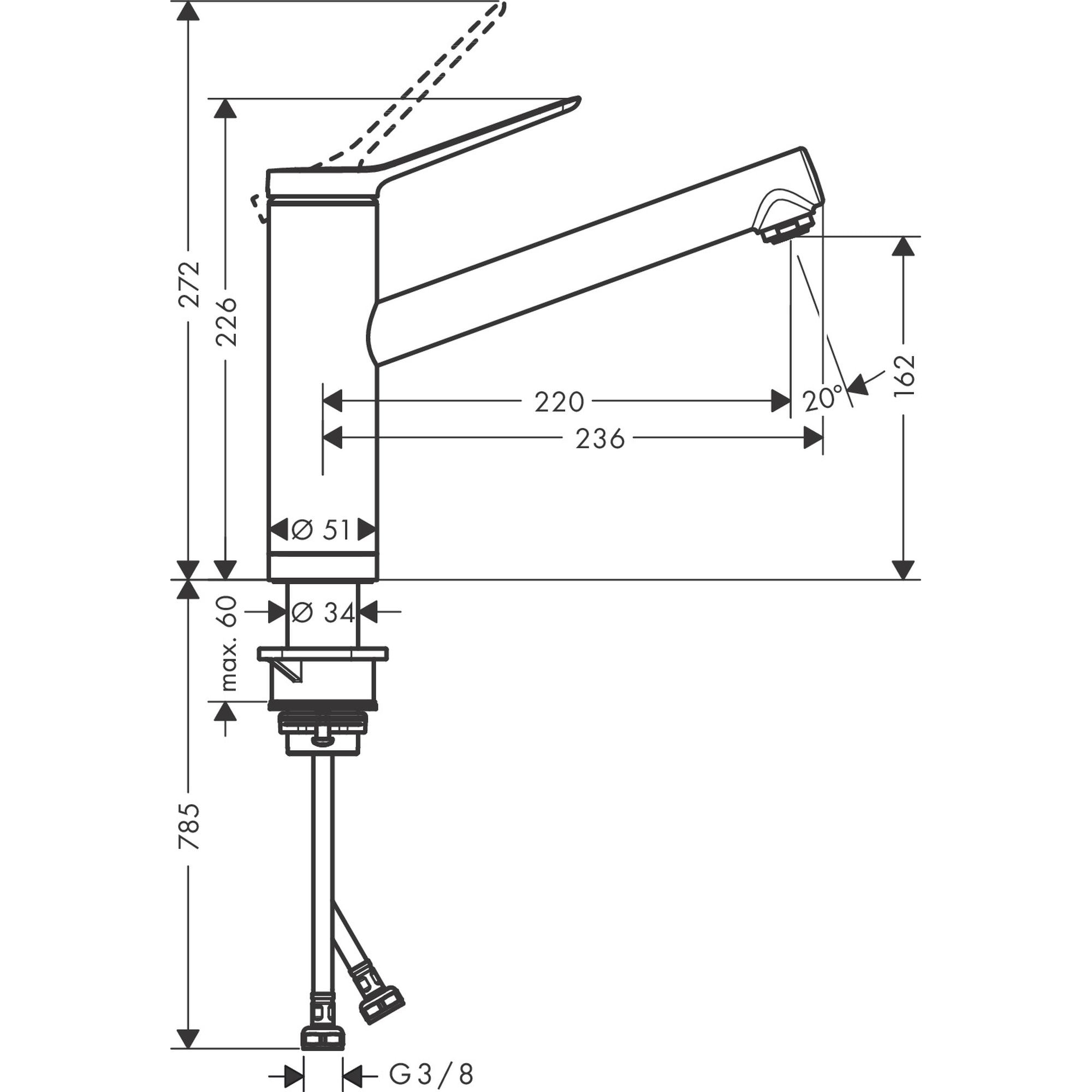 Zesis M33 Mitigeur de cuisine 160, installation devant une fenêtre, 1 jet chromé 74805000