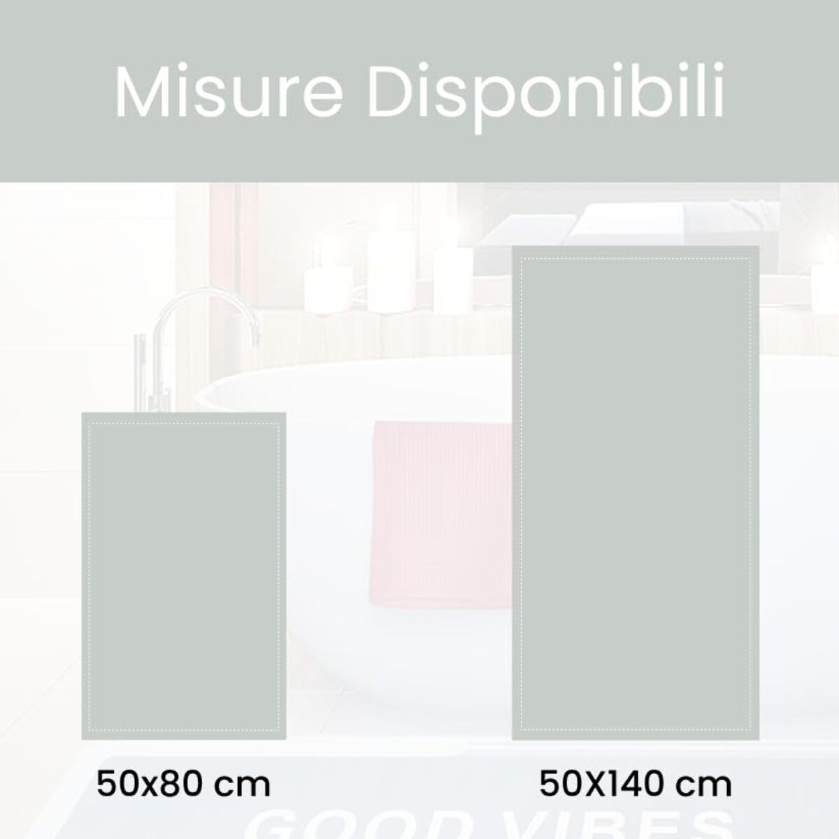 Tappeto Bagno, Tappeto Doccia Antiscivolo, Assorbente, Lavabile, 50x80 cm, Tappetino Magico per Bagno e Cucina. Modello: Good Vibes