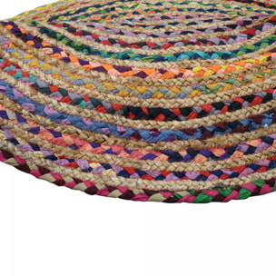 Tapis rond fait à la main en jute motif ethnique DECU