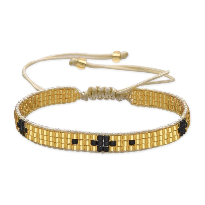 Pulsera con Cristal Negro acabado oro 18k