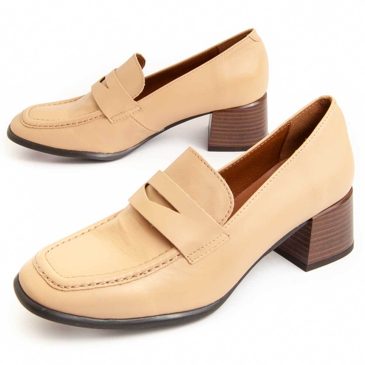 Mocasín De Tacón - Beige - Altura: 5 Cm