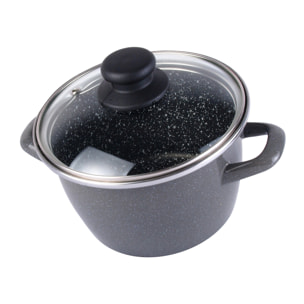 Magefesa K2 GRANSASSO olla 30 con tapa de vidrio, acero esmaltado vitrificado, en gris, inducción y lavavajillas