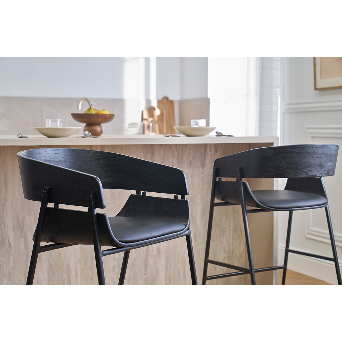 Tabourets de bar design noirs (lot de 2) WESS