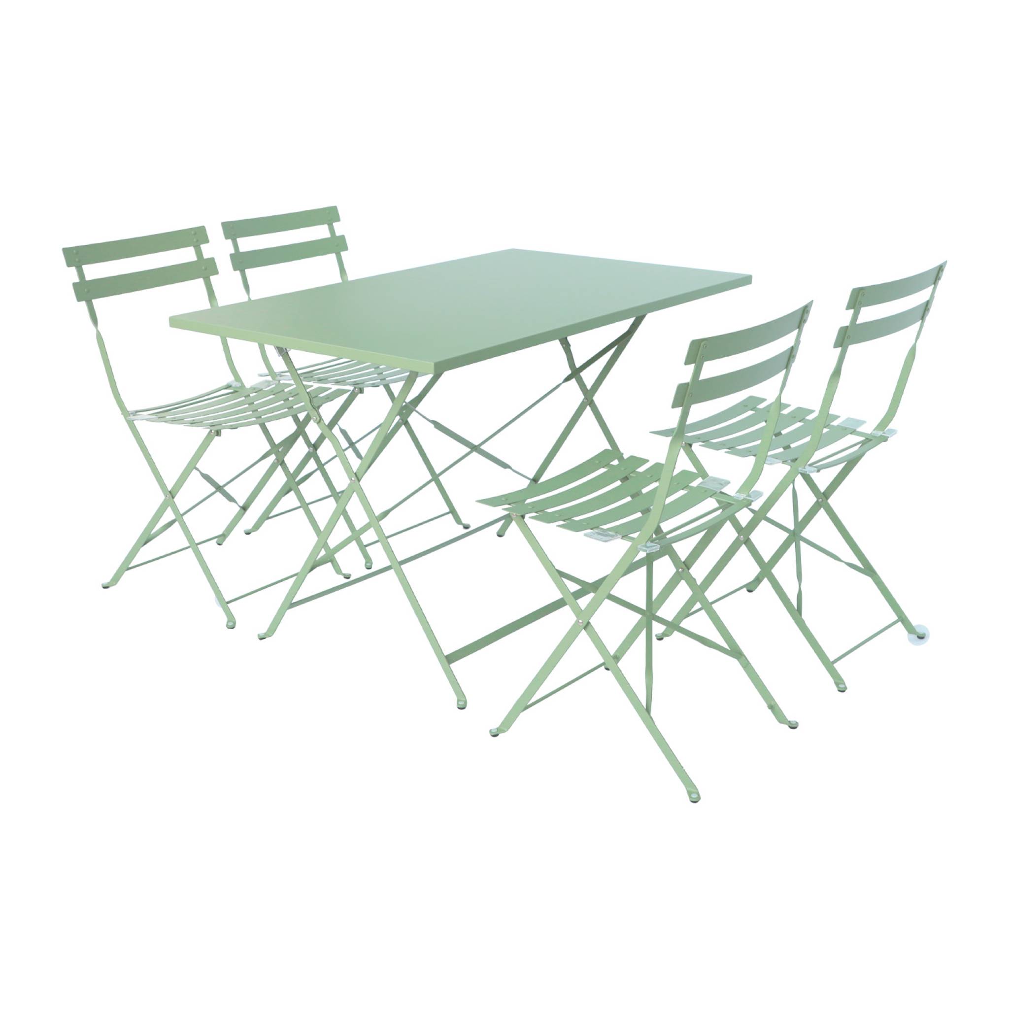 Table de jardin bistrot pliante métal + 4 assises 110 x 70cm. avec quatre chaises pliantes. acier thermolaqué