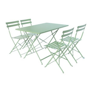 Table de jardin bistrot pliante métal + 4 assises 110 x 70cm. avec quatre chaises pliantes. acier thermolaqué