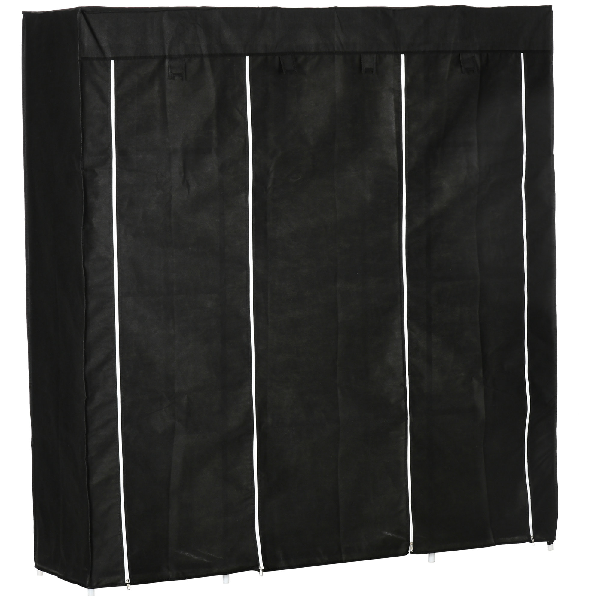 Armoire penderie toile - armoire tissu - 10 étagères, tringle - dim. 150 x 43 x 162,5 cm - noir