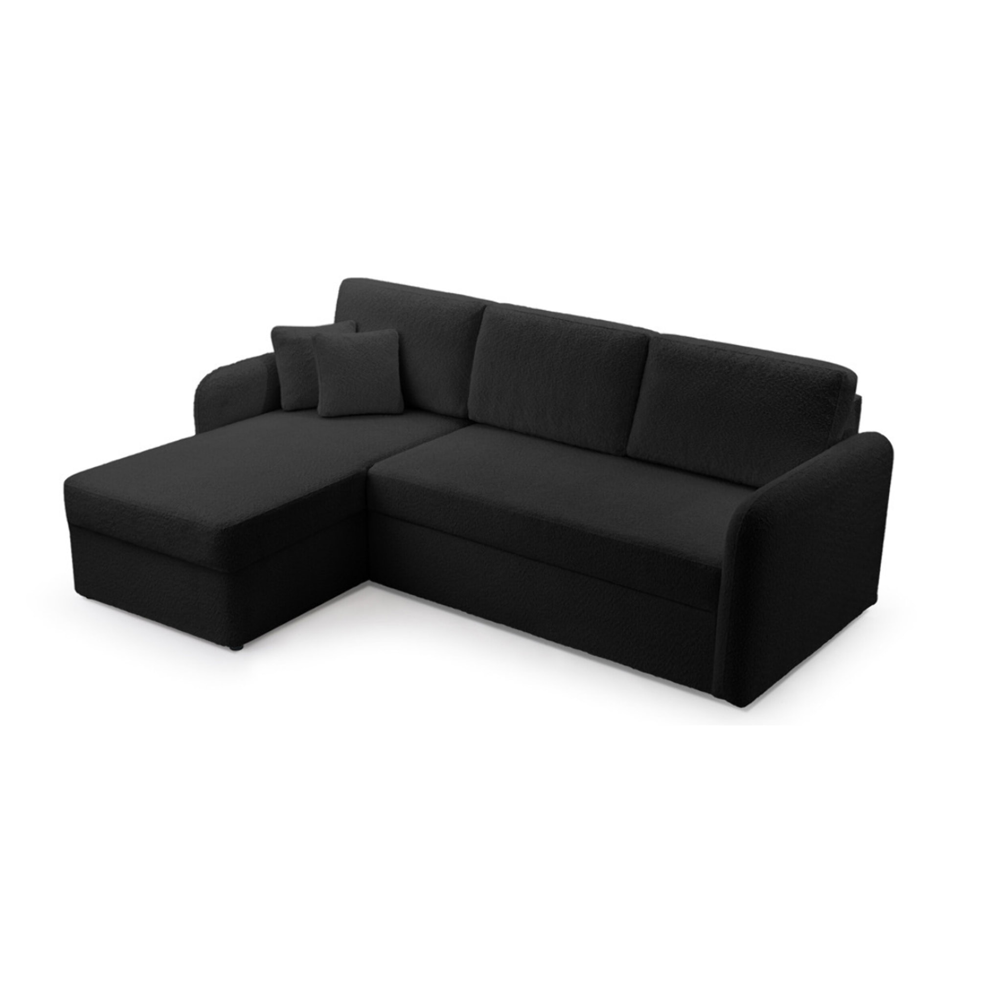 Pocatello - canapé d'angle réversible 4 places - convertible avec coffre - en tissu bouclette - Noir