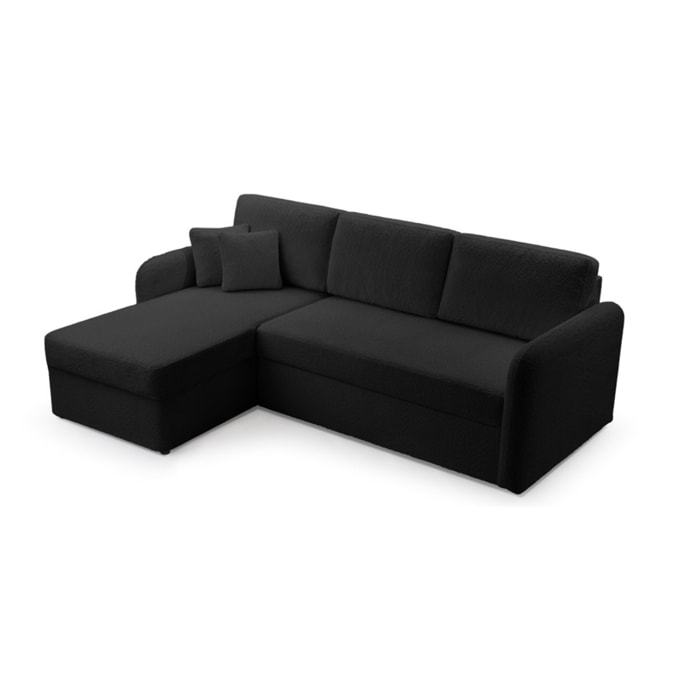 Pocatello - canapé d'angle réversible 4 places - convertible avec coffre - en tissu bouclette - Noir