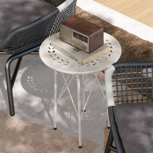 Mesa de Jardín Redonda Mesa de Terraza Exterior Ø40x50 cm con Patas Ajustables y Estructura en Forma de X Mesa para Exterior e Interior Blanco
