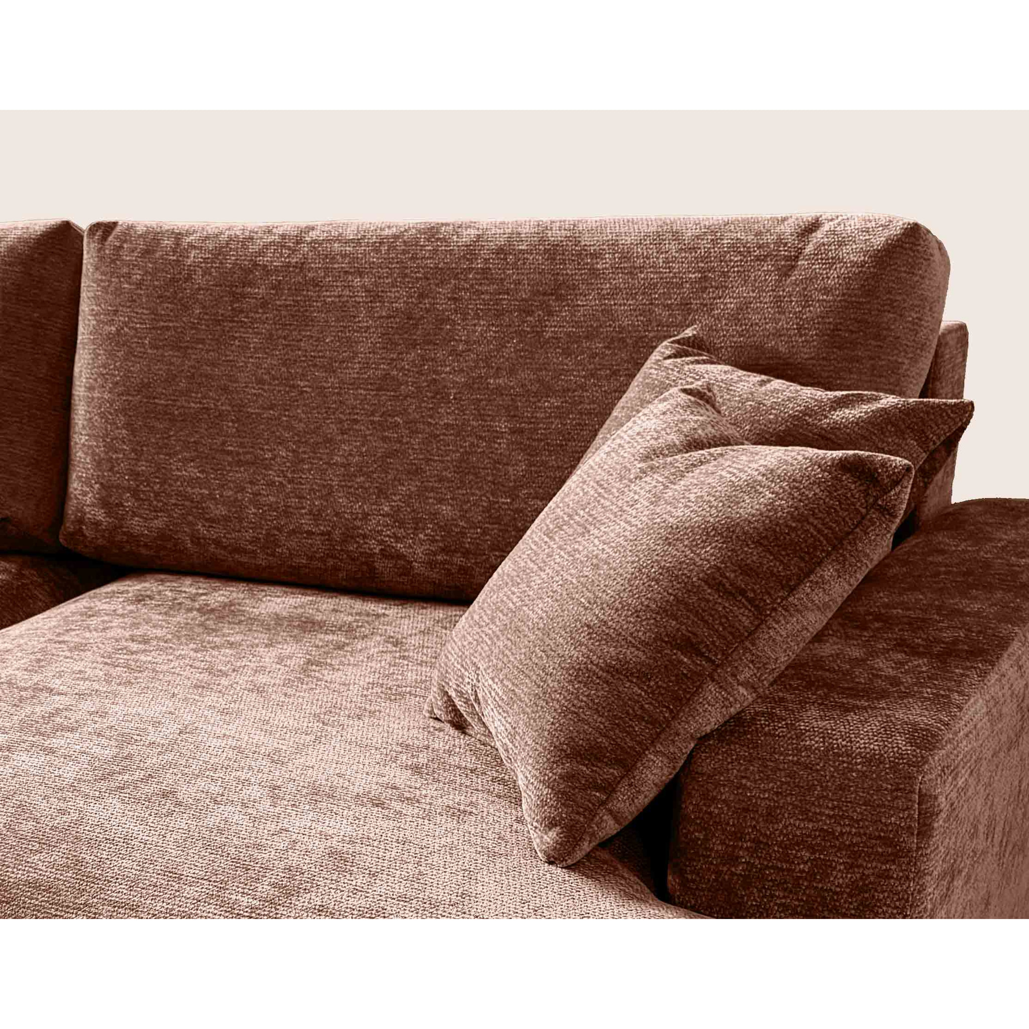Pivoine - Canapé d'angle ouvert droit 4 places convertible avec coffre en tissu texturé - Terracotta