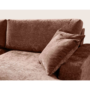 Pivoine - Canapé d'angle ouvert droit 4 places convertible avec coffre en tissu texturé - Terracotta