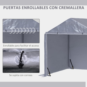 Carpa para Herramientas Bicicletas y Motos 2x2x2 m Garaje Portátil con 1 Puerta con Cremallera 1 Cubierta de PE Impermeable Anti-UV y Marco de Acero Cochera Portátil para Jardín Gris