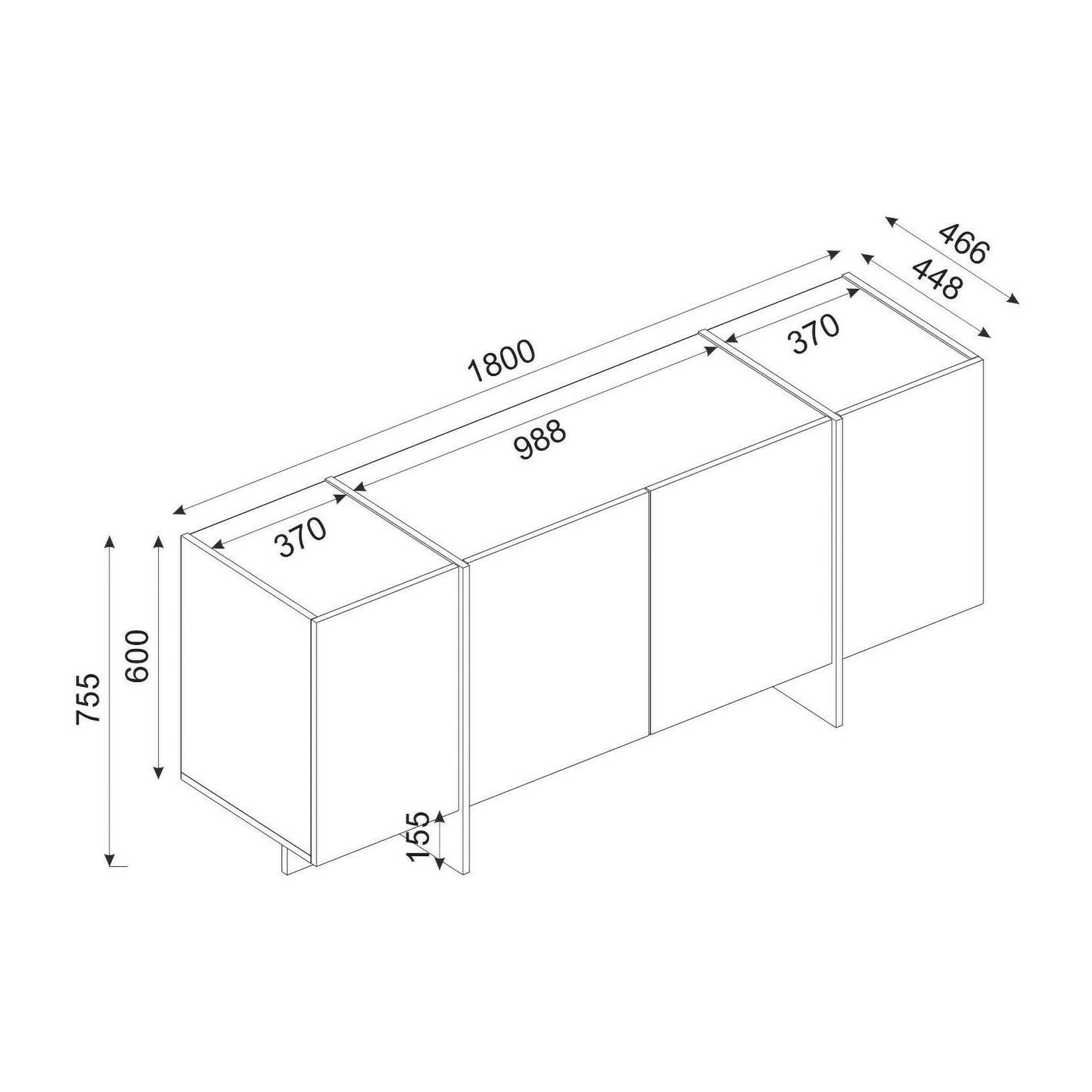 Credenza Dpazzagl, Buffet da soggiorno, Madia da salotto, Dispensa da cucina, 180x47h76 cm, Nero e Oro