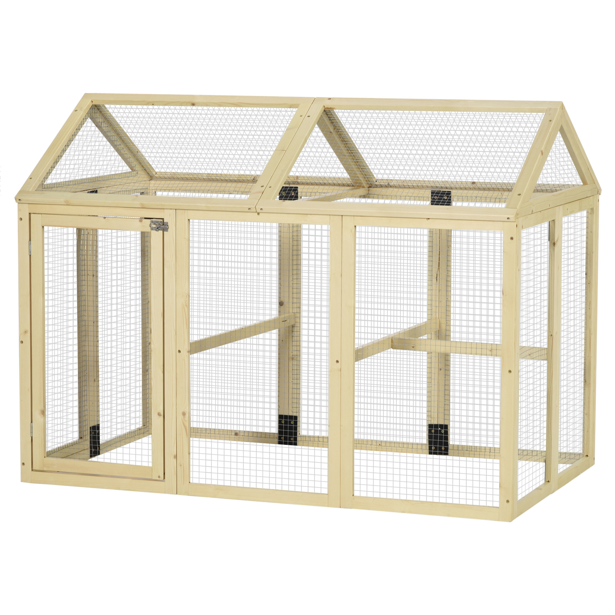 Enclos poulailler chenil 1,23 m² - parc grillagé dim 140L x 88,5l x 106H cm - 2 portes verrouillables - bois sapin