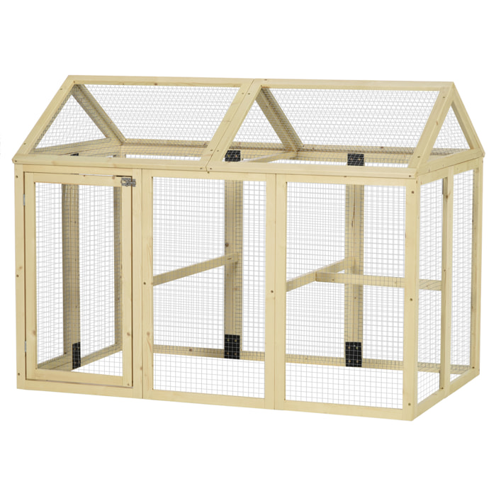 Enclos poulailler chenil 1,23 m² - parc grillagé dim 140L x 88,5l x 106H cm - 2 portes verrouillables - bois sapin