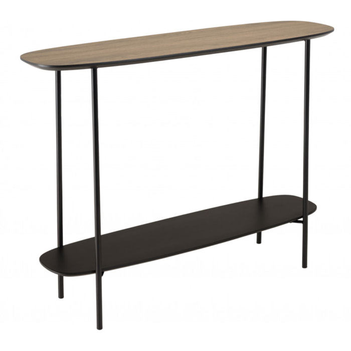 FLEUR - Console 2 plateaux 100x30cm bi-matière mocha/noir pieds métal